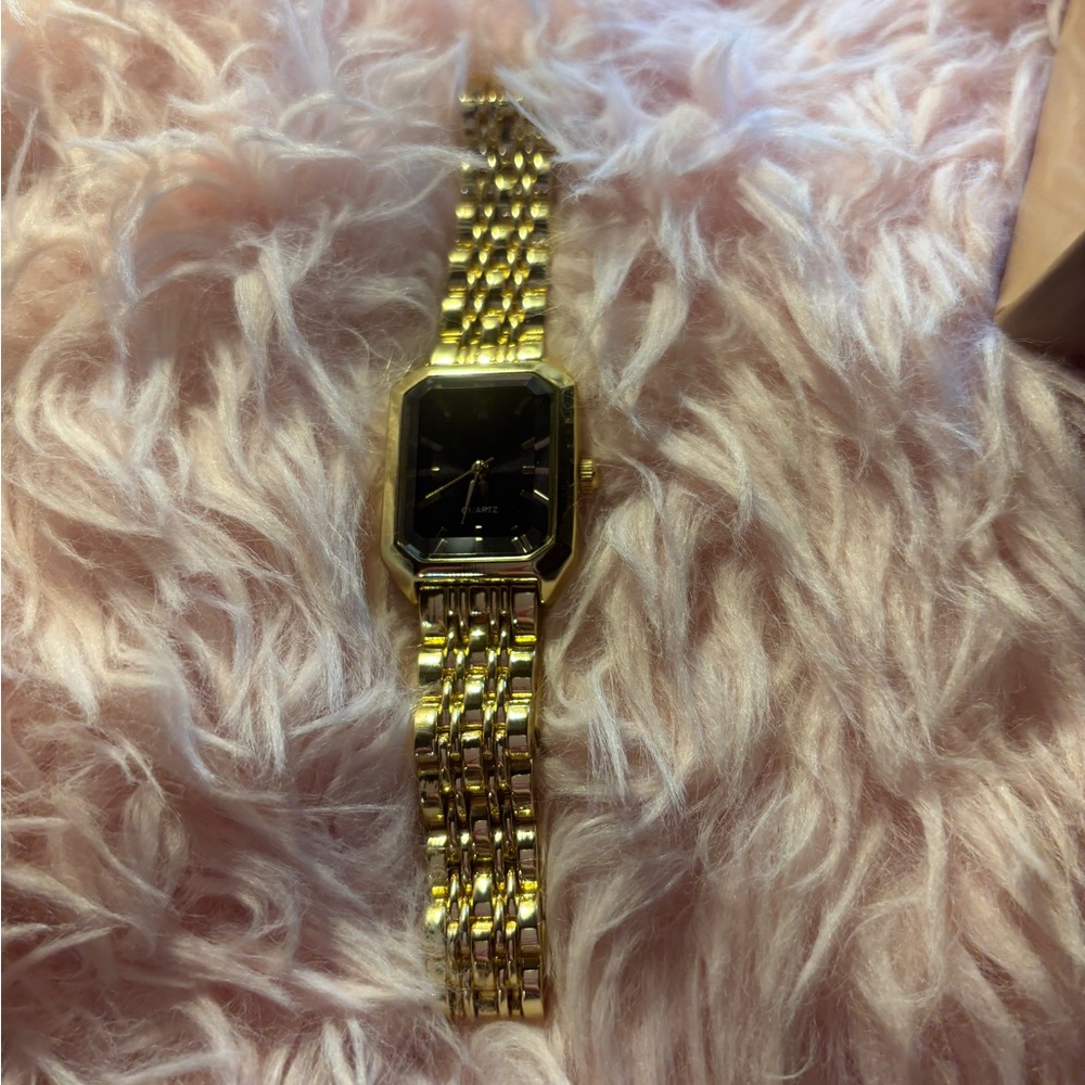 Women's Gold and Black Rectangular Watch New